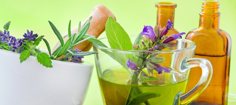Verschiedene Kräuter und Tee für die Phytotherapie